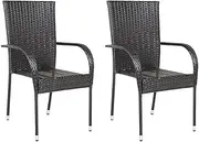 VRAXO Stackable Outdoor Chairs 2 pcs Poly Rattan Brown -8.8KG,44237