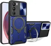 [FORZARMOR] for Oppo A80 5G (6.67 Inch) Case Shockproof with Back Camera Slide Window Cover, Ring Kickstand Armor Military Rugged Cover (for A80, Blue)