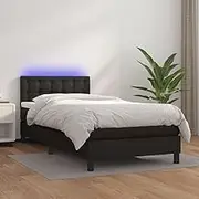 Bedroom Furniture Box Spring Bed with Mattress&LED Black 100x200cm Faux Leather