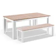 Outdoor Balmoral 1.8M Teak Top Aluminium Table With 2 Bench Seats White