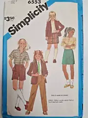 Pants Blazer Jacket Shorts Skirt Girls 7 Simplicity 6553 Sewing Pattern FF VTG