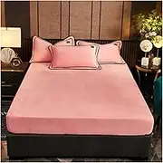KUSQDT Flannel Winter Warm Elastic Fitted Sheet Mattress Protector Cover Super Soft King Queen Size Bed Sheet Not Include Pillowcase 3-Piece Comforter Set Sheets(Color 2,2pcs Pillowcases)