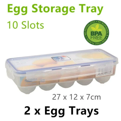 2x Eggs Keeper Trays 10 Slots Storage Box Containers Kitchen Refrigerator Holder