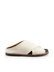 Beige Cross Strap Flat Slides