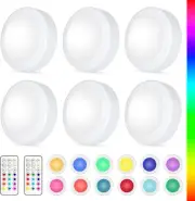 Yiliaw LED Puck Lights with Remote Control, AA Battery 6 Packs, White