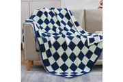 COMFEYA Cosy Checked Blanket 150x200CM - Navy