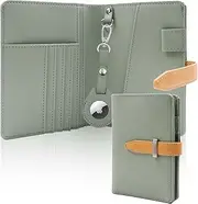 [Deziliao] AirTag Passport Holder for Men and Women, Cute Passport Wallets with Airtag Slot, Mulit-purpose RFID Blocking Passport Holder AirTag Wallet, Travel Wallet Passport Cover Case（Moss Green）