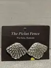 The picket fence fan shell silver plated stud earrings