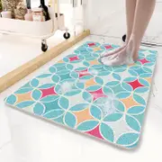 GGP Blue Circular Pattern Pvc Non Slip Bath Mat 50X80Cm Shower Drain Hole Design, Soft & Quick Dry Bathroom Rug