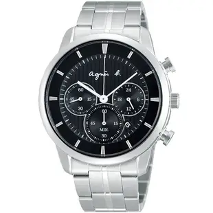 【agnes b.】簡約時尚太陽能三眼計時腕錶 黑面 40mm V175-0CE0S(BU8009P1)