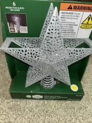 Holiday Time Projection LED Silver 6 Projection Slides 3D Star Tree Topper