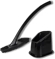 [bideo] Silicone Toilet Brush Black - Toilet Brush Set with Holder & Draining Function - 360° Flexible Nubs for Edge Cleaning & Drain - Toilet Brush Black - Durable, Bristle-Free
