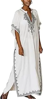 [YouKD] Embroidered Floral Kaftan Bohemian Beach Dress Bikini Coverups Long Bathrobes for Women