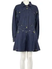 Blue Jacket & Skirt Matching Set