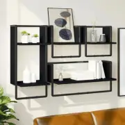 4 Piece Wall Shelf Set Black Wood Floating Shelves with Bars for Home Decor