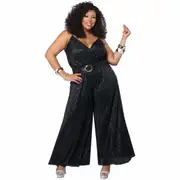 Lets Dance Disco Jumpsuit 70s Dancing Queen Retro Adult Womens Costume Plus