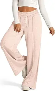 [Generic] Women Summer Casual Wide Leg Elastic Waist Sweatpants - Fashion Line Loose Fitness Solid Colors Basic Trousers - Sherpa Lined Athletic Jogger Loose Yoga Drawstring Pant with Pockets