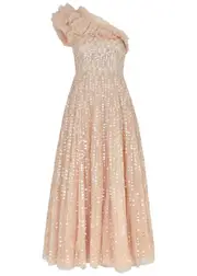 Needle & Thread Raindrop Embellished One-shoulder Tulle Gown - Pink - 6 (UK6 / XS) 6 (UK6 / XS)