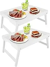 SHUESS 2 Pack White Bamboo Bed Tray - 41.5 x 30 x 20.5 cm Breakfast Tray with Folding Legs - Trays for Eating on Lap, Ideal for Bed, Sofa, Eating, Platters, Working, Serving, and Drawing