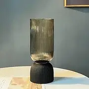 Elegant Black Vase, Black Glass Vase for Flowers, Decorative Vase for Home Decor, Table Centerpieces, Modern Vase for Dining Table, Ribbed Vase, Glass Vase