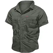 Men's Shirt Workwear Shirts Casual Shirt Work Shirt Button Up Shirt Cargo Shirt Black Navy Blue khaki Army Green Beige Short Sleeve Plain Turndown Vacation Goi