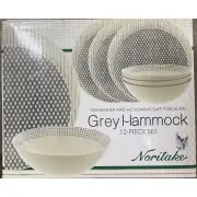 Noritake Grey & White Hammock 12 Piece Porcelain Set Coupe Service for 4 NWB