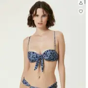 Nwt Grey Black Leopard Print Lace-Up Bikini Top sz small
