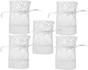 CONGARTENO 5Pcs Elegant Drawstring Jewelry Pouches White Organza Bags with Five Petal Flower Design for Jewelry Earrings and Small Weddings and Festivals
