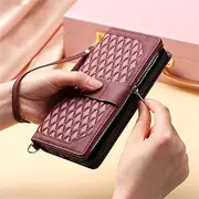 Style Lanyard Rhombic Leather Case for Samsung Galaxy S23 S22 S21 S20 FE S10 S9 S8 Plus,Wine Red,for Samsung Note 9