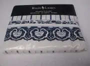 New Ralph Lauren Jonquil Blue White Medallion Striped Flat Sheet - Queen