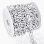 6 Yards 3 Rows Crystal Rhinestone Chain, Silver Crystal Rhinestone Close Chain for Jewelry Making, Sewing Rhinestone Trim for Crafts, Wedding Cake, Bouquet, Clothes, DIY Crocs, Cups