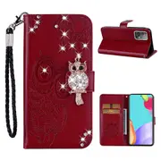 Owl Imprint Rhinestone Decor Wallet Leather Cover for Samsung Galaxy A52 4G/5G/A52s 5G Stand Shell