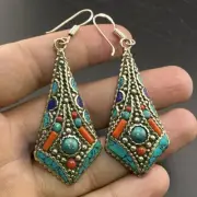 Drop Shape Beautiful Tibetan Handmade Turquoise Coral Lapis Amazing Earrings