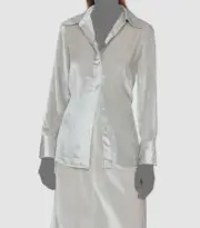 $395 Vince Women's Silver Velvet Satin Long Sleeve Button-Up Shirt Top Size M