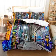 v3832 Bed Sheets Street Wall Graffiti Duvet Cover Set Bedclothes Pillowcase Bed Sheets IU3832