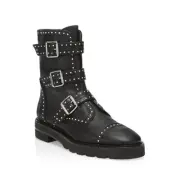 NEW Stuart Weitzman Jesse Lift Studded Leather Combat Boots, Size 9