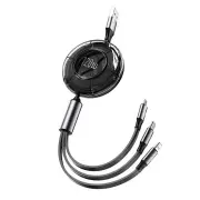 6A 120W USB-A to iP/Micro/Type-C Retractable Cable Fast Charging Data Transmission Copper Core Line 1.2M Long for iPhone