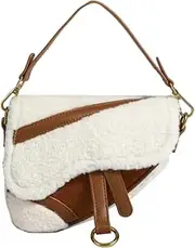 [RomanticDesign] Women Saddle Shoulder Bag Versatile Retro Fluffy Plush Satchel Bag Crossbody Bag Underarm Bag