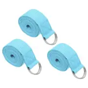 3Pcs 8 Feet Cotton Yoga Strap Belt Stretch Bands with D-Ring Buckle, Sky Blue