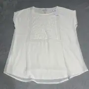 Chicos Top Womens Large Ivory Lace Embroidered Cap Sleeves Boho Beach Coastal