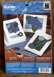 Bucilla GUY TIME Paper Stitches Felt Card Kit Fishing Golf Tools #84927 NEW