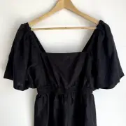 Seed Heritage Women's Black French Linen Square Neck Mini Dress Size 8