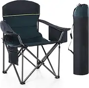 [HIGH POINT SPORTS] Camping Folding Chair, Heavy Duty Oversized Portable Outdoor Chair, Foldable Camp Chair with Cup Holder and Cooler Bag Support 450 LBS, Green