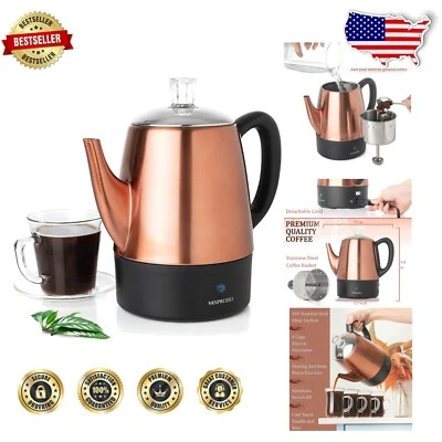Premium Quality Electric 4 Cup Copper Coffee Percolator with Touchscreen Control