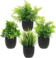 HANABASS 4 Pack Fake Plants Mini Artificial Greenery Potted Plants Home Decor Aesthetic Greenery Desk Bush for Restaurant Table Office Desktop Bookshelf Kitchen Office Decor