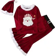 [Generic] Baby Gift Girl Toddler Baby Kids Girls Suit Christmas Cosplay Patchwork O Neck Pullover Tops Pants Hat 3PCs Set Outfits New Born Girl Outfits for Pics (Green, 12-24 Months)