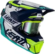 Leatt 7.5 Citrus Motocross Helmet with Goggles, green-blue, Size 2XL for Men Green Blue