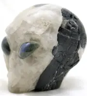 XL Stunning Black TOURMALINE Crystal ALIEN Head with LABRADORITE Gemstone Eyes