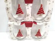 Christmas Rhinestones Jeweled Christmas Tree Red Stemless Wine Glasses Set of 4