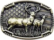 Packool Deer Belt Buckle for Men, Western Cowboy Belt Buckle, Zinc Alloy Buckle with American Flag Elk Design, Fits 3.8 to 4 cm/ 1.5 to 1.6 in Belts, 9.2 x 7 cm (3.6 x 2.8 in)